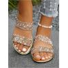 imageOYOANGLE Womens Metallic Sequin Sandals Double Straps Open Toe Slide On Flats Sparkly Outdoor SandalsGold