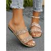 imageOYOANGLE Womens Metallic Sequin Sandals Double Straps Open Toe Slide On Flats Sparkly Outdoor SandalsGold