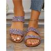 imageOYOANGLE Womens Metallic Sequin Sandals Double Straps Open Toe Slide On Flats Sparkly Outdoor SandalsPurple