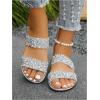 imageOYOANGLE Womens Metallic Sequin Sandals Double Straps Open Toe Slide On Flats Sparkly Outdoor SandalsSilver