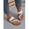 imageOYOANGLE Womens PU Leather Toe Ring Sandals Strappy Slip On Flat Casual Flip Beach Vacation FlopsWhite
