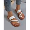 imageOYOANGLE Womens PU Leather Toe Ring Sandals Strappy Slip On Flat Casual Flip Beach Vacation FlopsWhite
