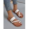 imageOYOANGLE Womens PU Leather Toe Ring Sandals Strappy Slip On Flat Casual Flip Beach Vacation FlopsWhite