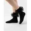 imageOYOANGLE Womens Sheer Ruffle Trim Crew Sock Bwoknot Y2K Lolita Frilly Cute Bobby SocksBlack