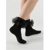 imageOYOANGLE Womens Sheer Ruffle Trim Crew Sock Bwoknot Y2K Lolita Frilly Cute Bobby SocksBlack