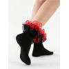 imageOYOANGLE Womens Sheer Ruffle Trim Crew Sock Comfortable Soft Y2K Lolita Frilly SocksBlack Red