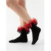 imageOYOANGLE Womens Sheer Ruffle Trim Crew Sock Comfortable Soft Y2K Lolita Frilly SocksBlack Red