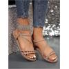 imageOYOANGLE Womens Strappy Sandals Rhinestone Sparkly Criss Cross Comfortable Elastic Ankle Strap SandalBeige
