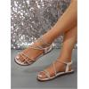 imageOYOANGLE Womens Strappy Sandals Rhinestone Sparkly Criss Cross Comfortable Elastic Ankle Strap SandalWhite