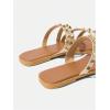 imageOYOANGLE Womens Studded Strappy Leather Slide Sandals Square Open Toe Slip on Flat SandalBeige