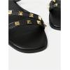 imageOYOANGLE Womens Studded Strappy Leather Slide Sandals Square Open Toe Slip on Flat SandalBlack