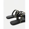 imageOYOANGLE Womens Studded Strappy Leather Slide Sandals Square Open Toe Slip on Flat SandalBlack