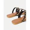 imageOYOANGLE Womens Studded Strappy Leather Slide Sandals Square Open Toe Slip on Flat SandalBlack Brown