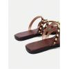 imageOYOANGLE Womens Studded Strappy Leather Slide Sandals Square Open Toe Slip on Flat SandalCoffee Brown