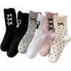 imageOYOANGLE Womens 6 Pairs Ruffle Frilly Crew Socks Breathable Bow Print Ribbed SockBlack Grey Pink