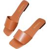 imageOYOANGLE Womens Leather Dressy Slide Sandals Square Open Toe Comfortable Flat SandalsBrown