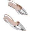 imageOYOANGLE Womens Metallic Leather Pointed Toe Slingback Flat Sandals Y2K Comfortable Dressy Casual ShoesSilver
