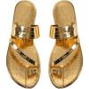 imageOYOANGLE Womens Metallic Leather Toe Ring Slide Sandals Comfortable Dressy Slip on Flat SandalGold