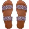 imageOYOANGLE Womens Metallic Sequin Sandals Double Straps Open Toe Slide On Flats Sparkly Outdoor SandalsPurple