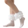 imageOYOANGLE Womens One Pair Floral Lace Crew Socks Layered Ruffle Elastic Above Ankle SocksWhite