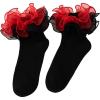 imageOYOANGLE Womens Sheer Ruffle Trim Crew Sock Comfortable Soft Y2K Lolita Frilly SocksBlack Red