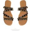 imageOYOANGLE Womens Studded Strappy Leather Slide Sandals Square Open Toe Slip on Flat SandalBlack Brown