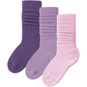 imageOYOANGLE Womens 3 Pairs Casual Mid Calf Scrunch Socks Soft Breathable Stacked Slouch SocksMulticolor