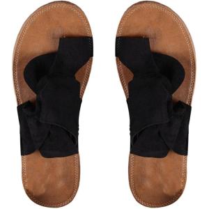 imageOYOANGLE Womens Colorful Bow Knot Toe Post Slide Sandals Comfortable Open Toe Sandals Summer Beach ShoesBlack