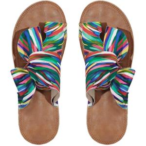 imageOYOANGLE Womens Colorful Bow Knot Toe Post Slide Sandals Comfortable Open Toe Sandals Summer Beach ShoesGreen