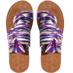 imageOYOANGLE Womens Colorful Bow Knot Toe Post Slide Sandals Comfortable Open Toe Sandals Summer Beach ShoesPurple