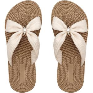 imageOYOANGLE Womens Criss Cross Straps Straw Sandals Open Toe Flat Casual Beach SandalsBeige