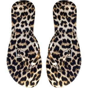 imageOYOANGLE Womens Leopard Print Flip Flop Sandals Rhinestone Heart Decor Vacation Casual Thong SandalBrown and Black
