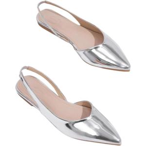 imageOYOANGLE Womens Metallic Leather Pointed Toe Slingback Flat Sandals Y2K Comfortable Dressy Casual ShoesSilver