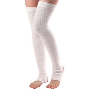 imageOYOANGLE Womens Ribbed Knit Tights Thigh High Over Knee Socks Leg Warmer StockingsWhite