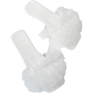 imageOYOANGLE Womens Square Open Toe Slide Sandals Sheer Ruffle Dressy Slip on Flat SandalWhite