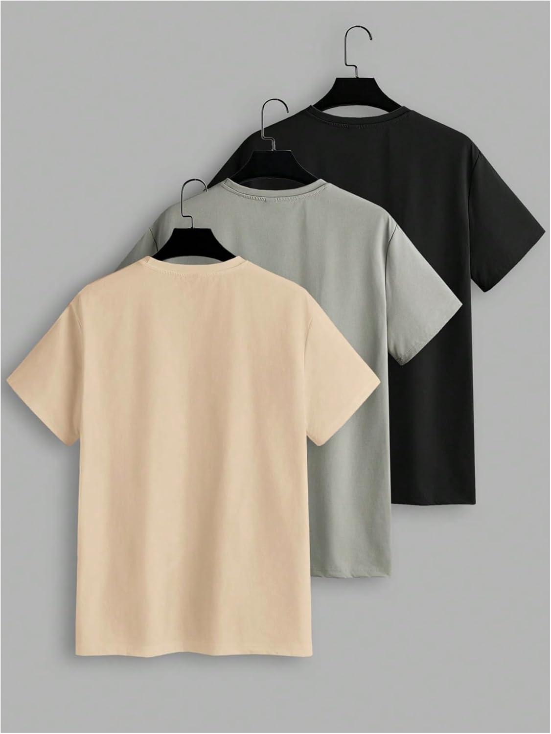 imageOYOANGLE Mens 3 Pack Letter Graphic Print Tees Slogan Short Sleeve T Shirt Summer Casual TopsBlack Green Beige