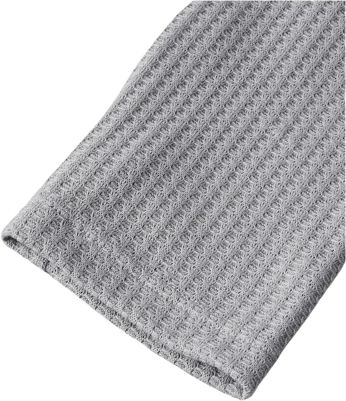 imageOYOANGLE Mens Casaul Drawstring Hoodies Pullover Long Sleeve Waffle Knit Slim Fit Sweatshirt TopGrey