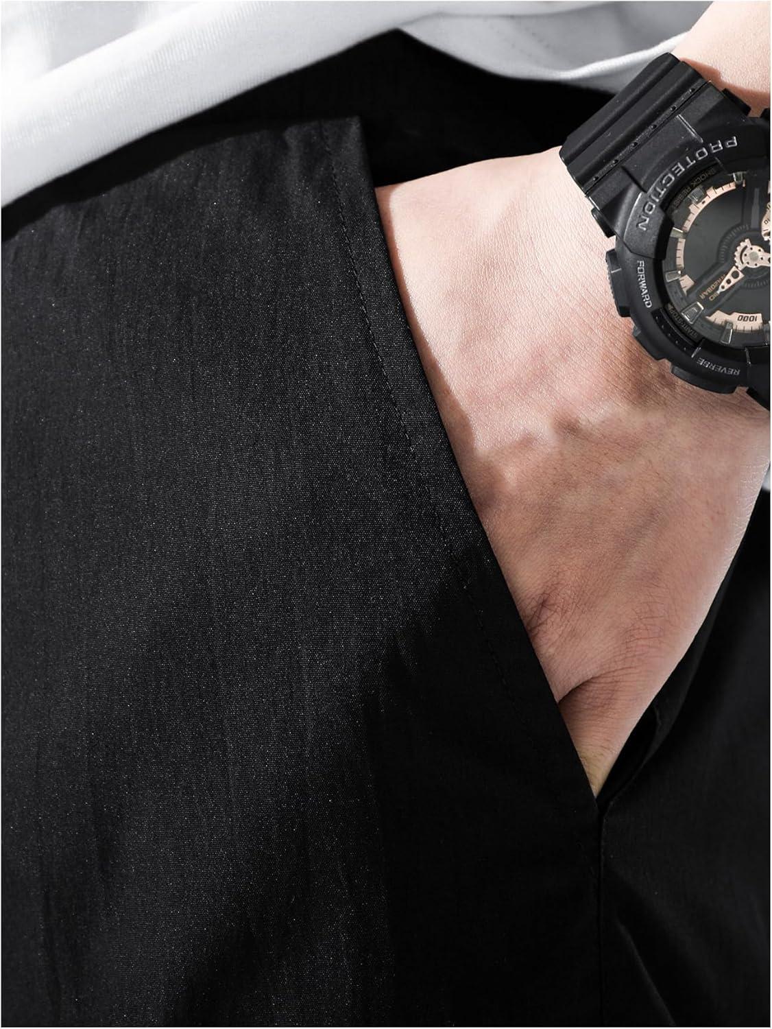 imageOYOANGLE Mens Casual Cargo Joggers Track Jogging Drawstring Waist Jogger Trousers Sweatpants with PocketBlack