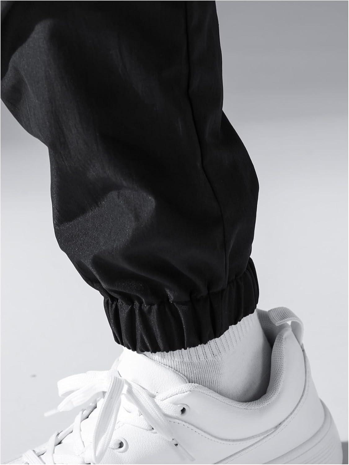 imageOYOANGLE Mens Casual Cargo Joggers Track Jogging Drawstring Waist Jogger Trousers Sweatpants with PocketBlack