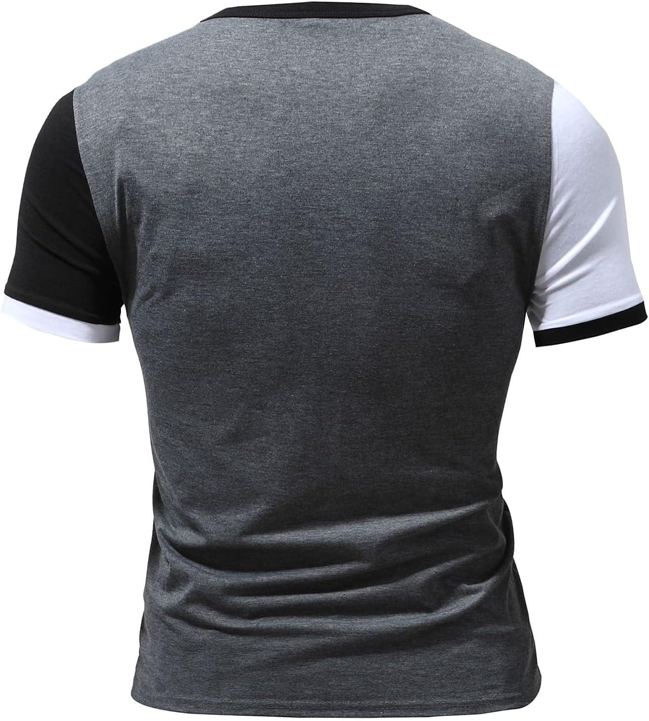 imageOYOANGLE Mens Casual Short Sleeve Colorblock Crewneck Tee Shirt TopsBlack