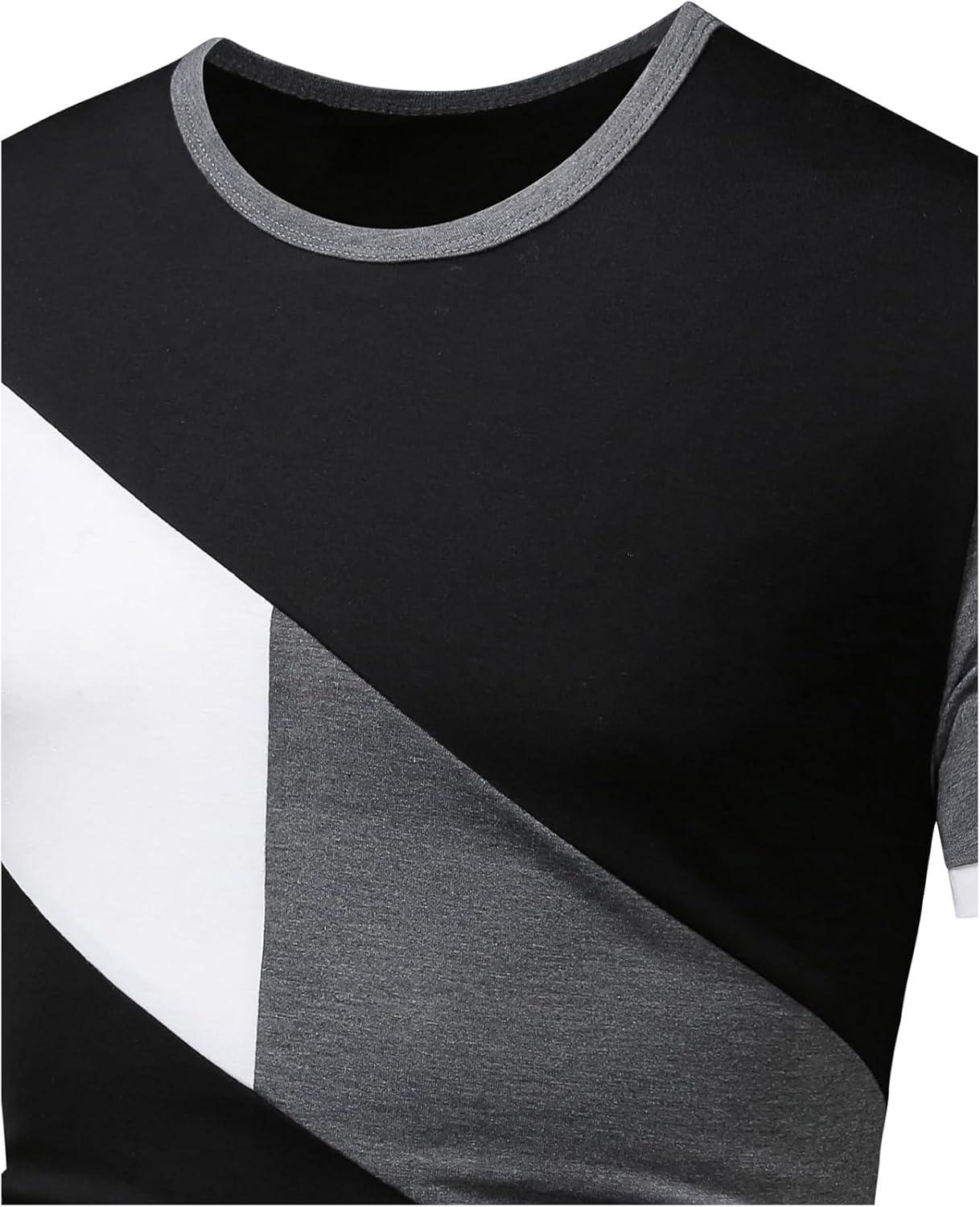 imageOYOANGLE Mens Casual Short Sleeve Colorblock Crewneck Tee Shirt TopsBlack White Grey