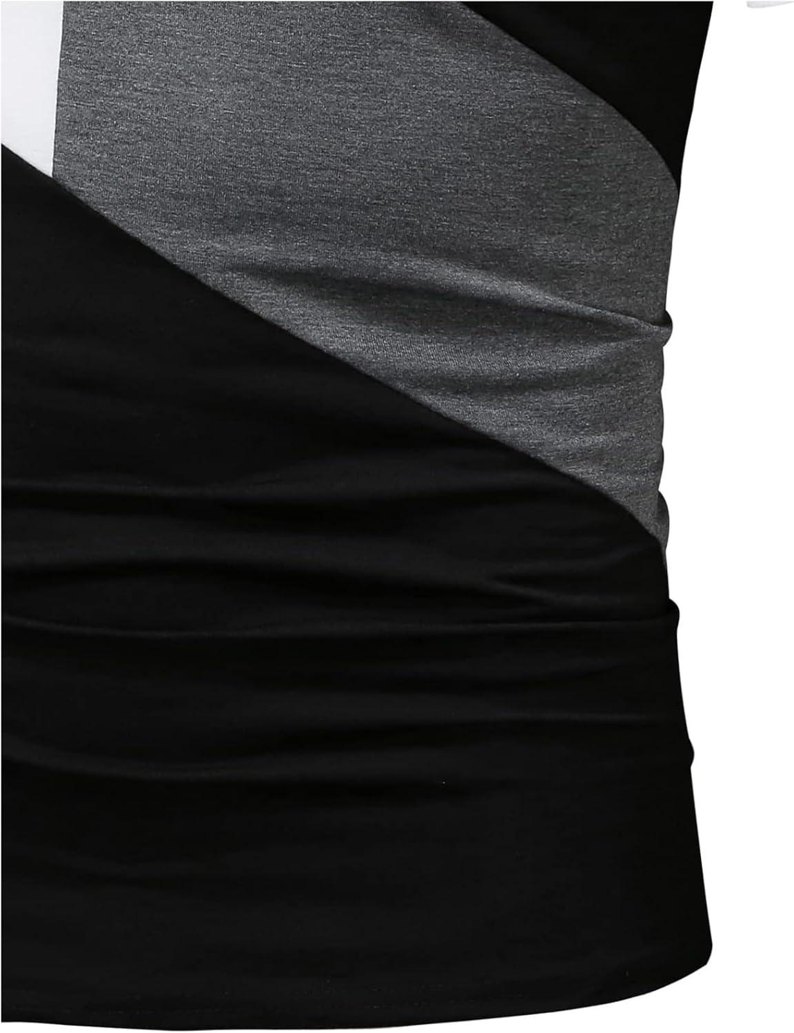 imageOYOANGLE Mens Casual Short Sleeve Colorblock Crewneck Tee Shirt TopsBlack White Grey