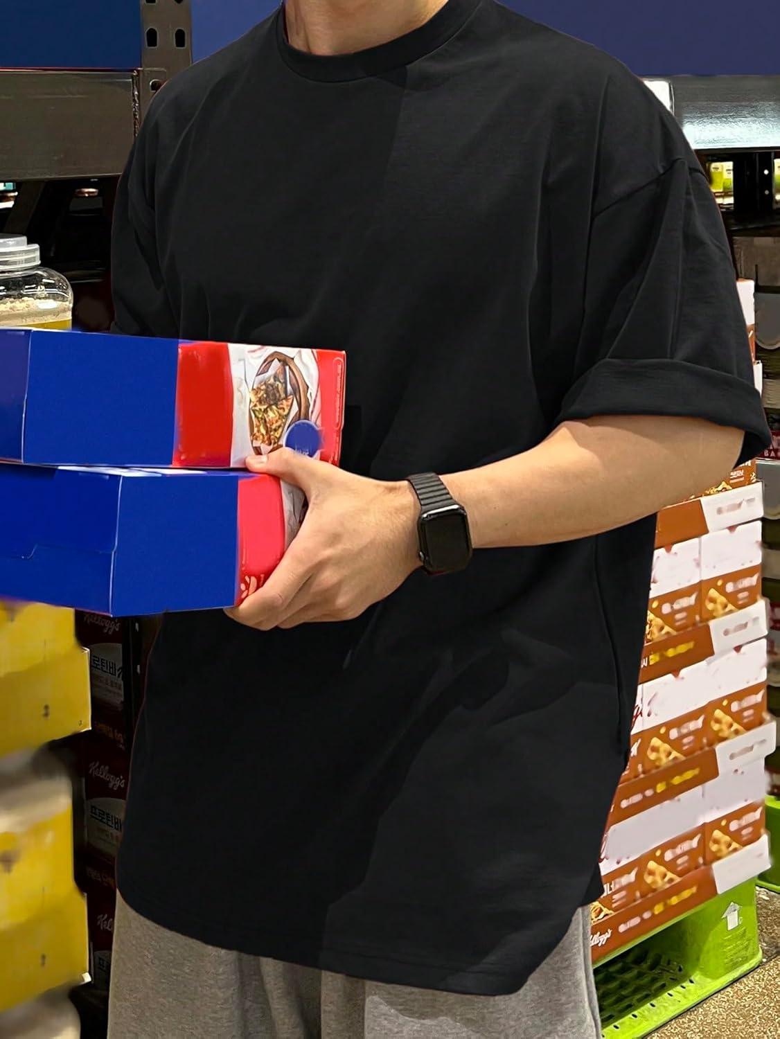 imageOYOANGLE Mens Fashion Short Sleeve Oversized Tshirts Workout Pullover Drop Shoulder Tee Shirt Solid Color Casual TeesBlack