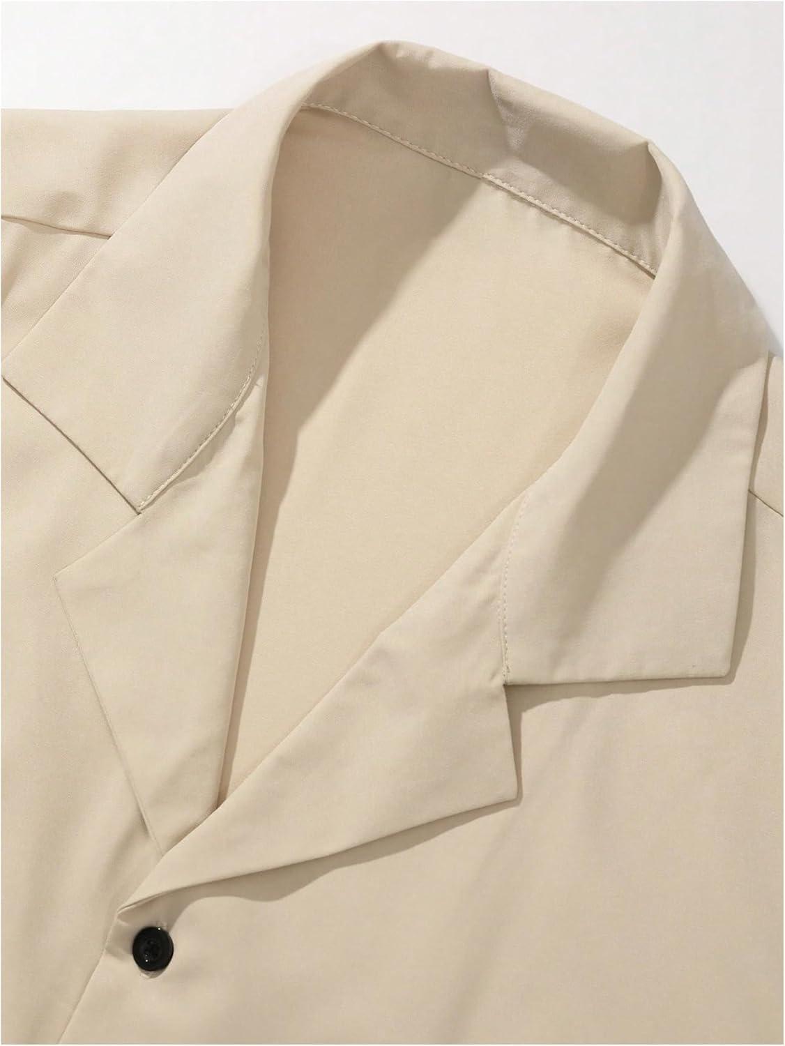 imageOYOANGLE Mens Floral Print Short Sleeve Button Down Shirts Lapel Collared Beach Vacation TopsBeige