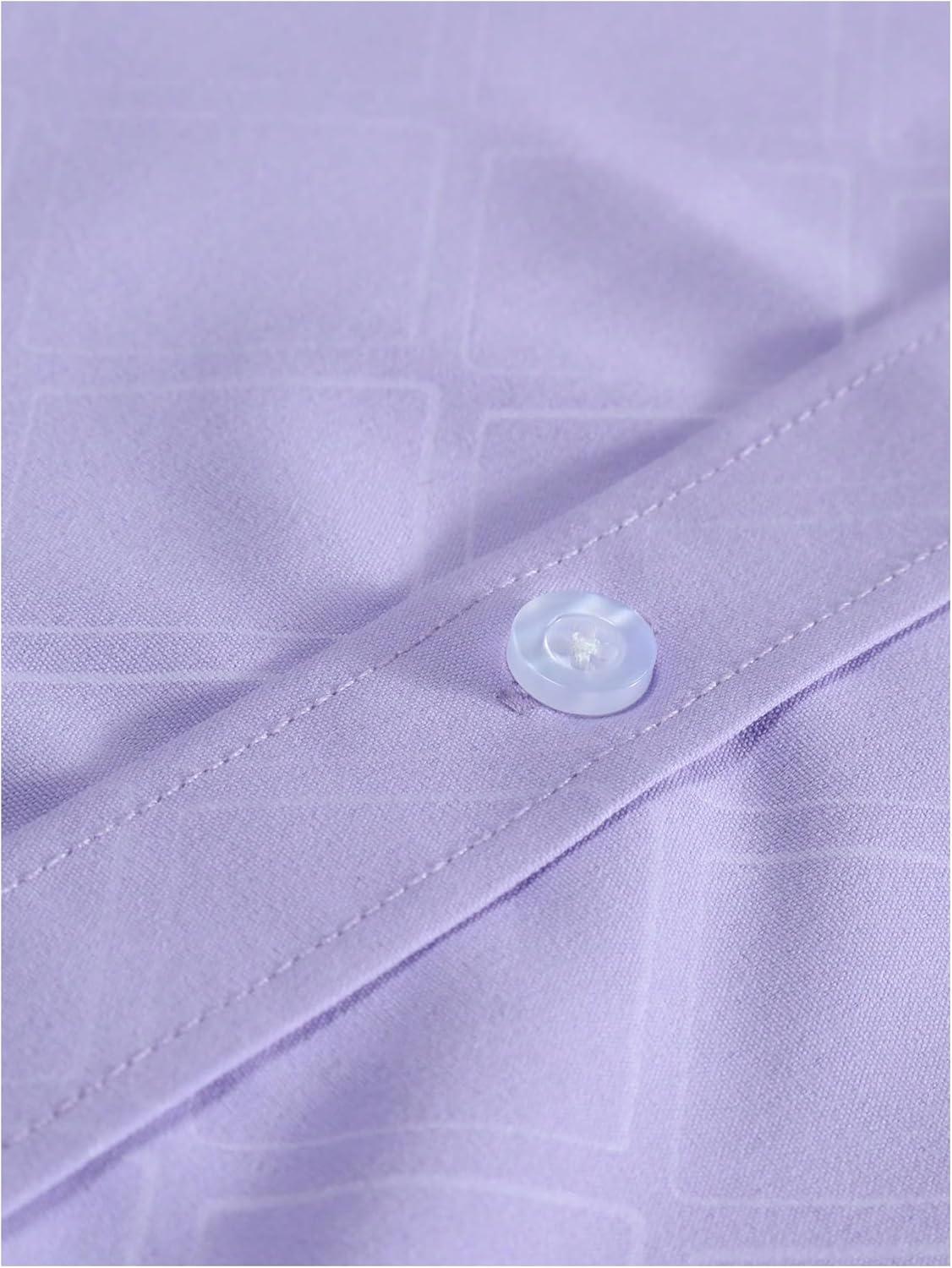 imageOYOANGLE Mens Long Sleeve Button Down Shirts Geo Print Business Casual Formal Dress ShirtsLight Purple