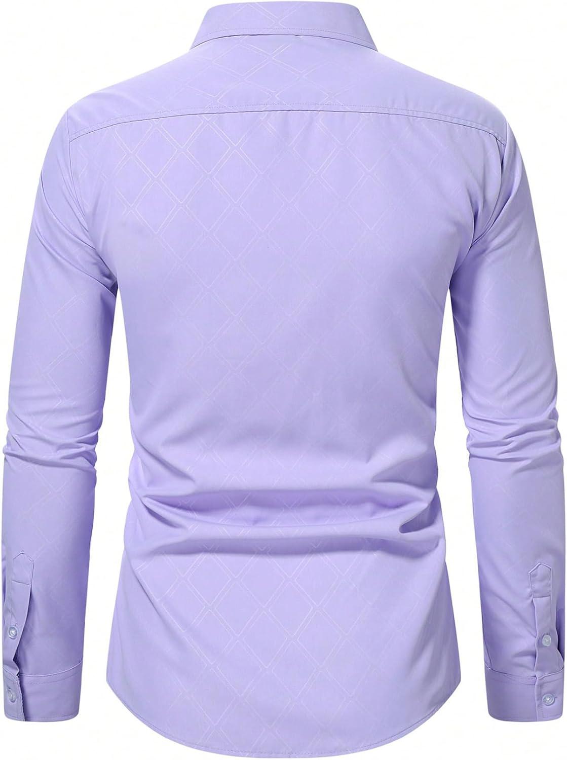 imageOYOANGLE Mens Long Sleeve Button Down Shirts Geo Print Business Casual Formal Dress ShirtsLight Purple