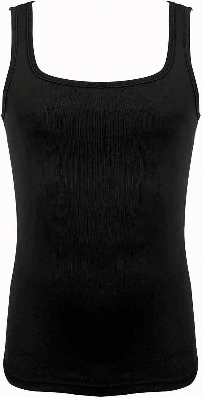 imageOYOANGLE Mens Square Neck Ribbed Knit Tank Top Basic Solid Sleeveless Undershirts Muscle TopsBlack