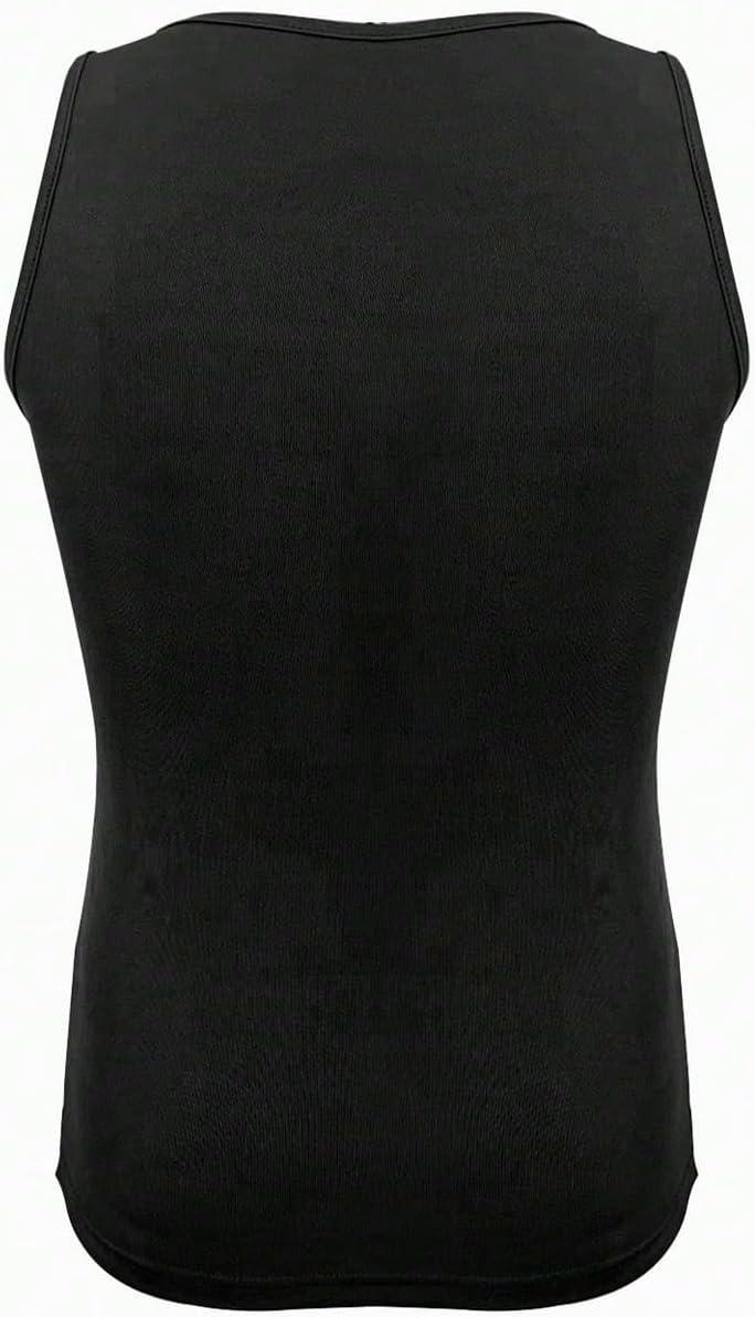 imageOYOANGLE Mens Square Neck Ribbed Knit Tank Top Basic Solid Sleeveless Undershirts Muscle TopsBlack