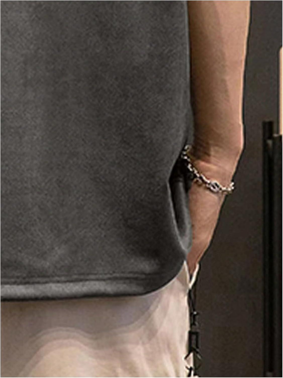 imageOYOANGLE Mens Vintage Half Sleeve TShirt Oversized Drop Shoulder Summer Tee TopGrey