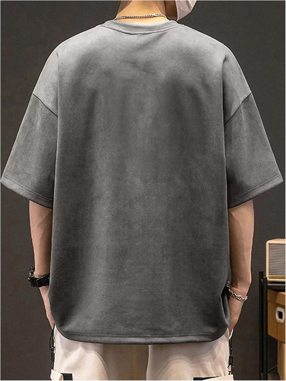imageOYOANGLE Mens Vintage Half Sleeve TShirt Oversized Drop Shoulder Summer Tee TopGrey
